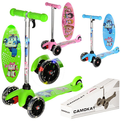 Самокат BB 3-040 (6 шт.) MINI,ал+пл,кол3шт, 2перПВХ120світ, заднПУ76м, гурель65-67см,2 різновид,3кв, 57-27-14см