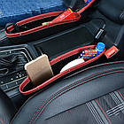 Автомобільний органайзер між сидінням та консоллю для дрібниць, чорний з червоним, фото 3