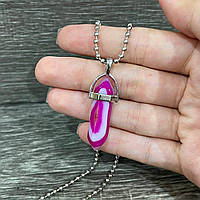Натуральний камінь Рожевий Агат кулон маятник у вигляді кристала шестигранника на ланцюжку - подарунок хлопцю дівчині