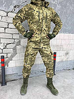 Тактический демисезонный костюм Soft Shell пиксель Комплект куртка штаны софтшел пиксель на флисе