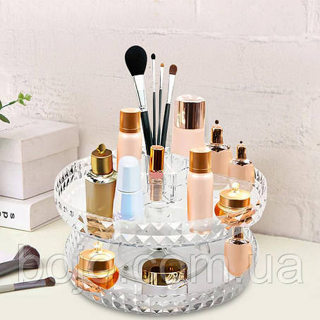Акриловий органайзер для косметики та пензликів Cosmetic Box HX8823 обертається на 360 °, Прозорий, фото 1
