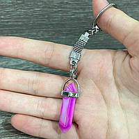 Натуральний камінь Рожевий Агат кулон - кристал шестигранник на брелоку для ключів - подарунок хлопцю дівчині