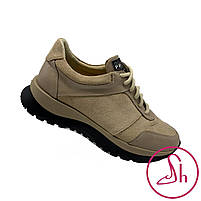 Кросівки жіночі із шкіри та шамші бежевого кольору "Style Shoes", фото 2