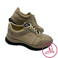 Кросівки жіночі із шкіри та шамші бежевого кольору "Style Shoes", фото 5