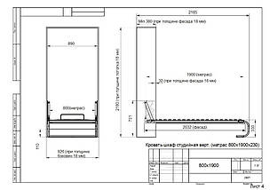 Вбудоване вертикальне відкидне ліжко 120*190, фото 2