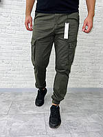 Мужские джинсы-джоггеры карго весна-осень хаки Турция | Котоновые штаны с боковыми карманами хаки