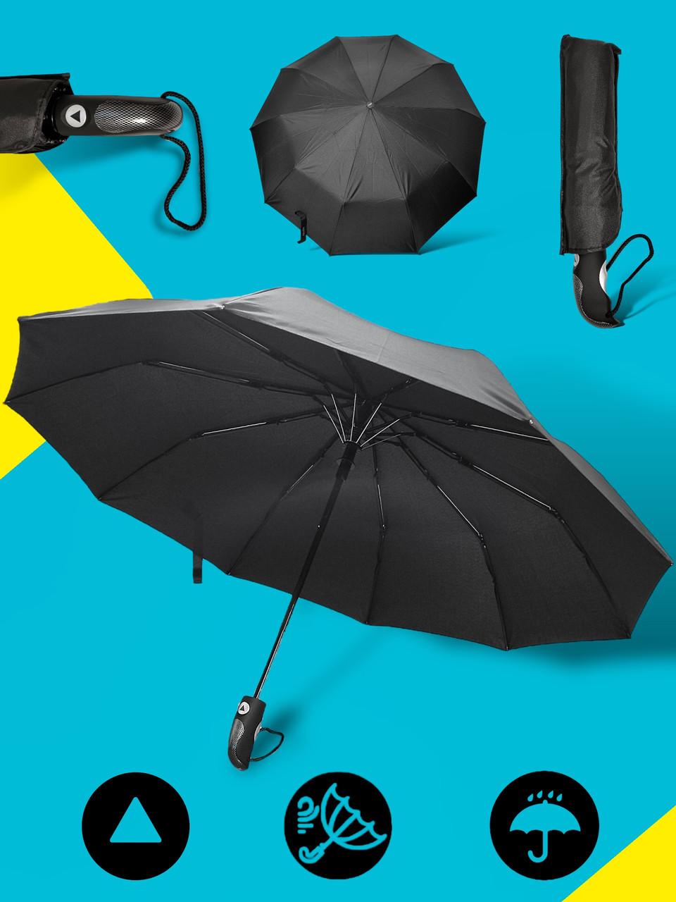 Зонт полувтомат складной черный зонтик мужской и женский от дождя и солнца (12227) - фото 1 - id-p1904323756
