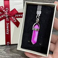 Подарунок хлопцю дівчині - натуральний камінь Рожевий Агат кулон кристал шестигранник на брелоку в коробочці