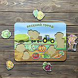 Дерев'яна іграшка-сортер "Веселий город", 34*24 см, розвиваючі конструктори і пазли, фото 3