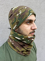Шапка флисовая тактическая, баф флисовый (комплект), флисовая теплая зимняя шапка и баф для военных Мультикам