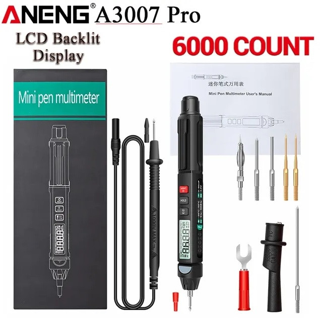 Мультиметр ручка ANENG A3007 (Pro комплектація), автовибір, TRUE RMS, NCV, 5999 відрахунків, фото 1