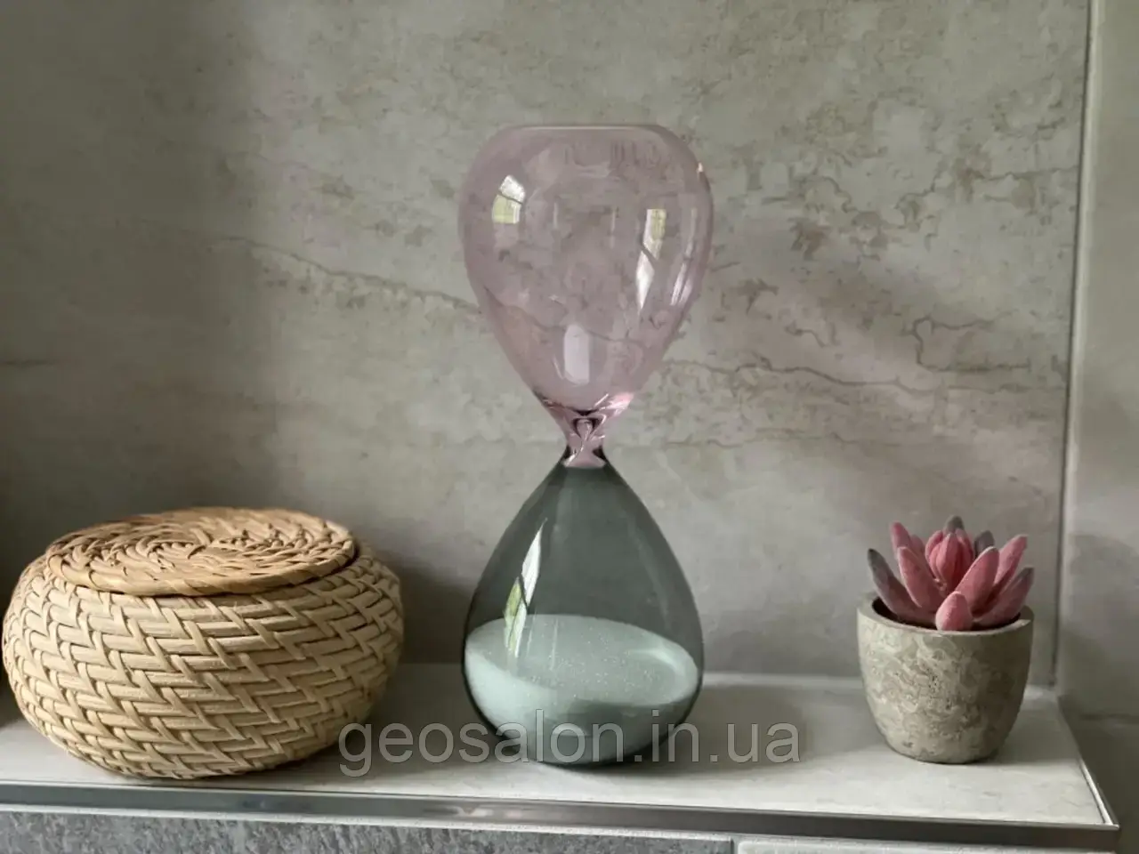 Годинник пісочний 15 хвилин TFA 1860090240(сіро-рожеве, помаранчево-зелене скло)білий пісок, фото 1