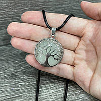 Натуральный камень Нефрит кулон в оправе "Древо жизни" на шнурочке экошелк оригинальный подарок парню, девушке