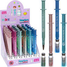 Ручка гелева 1212 "Шприц - Get the vaccin" з ліхтариком, синя MZOPT