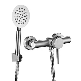 Змішувач для душу Wezer EKO5-01 з лійкою та шлангом, нержавіюча сталь, одноважільний, настінний монтаж