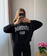 Женский укороченный свитшот BOSTON (черный, белый) 42-48 размер