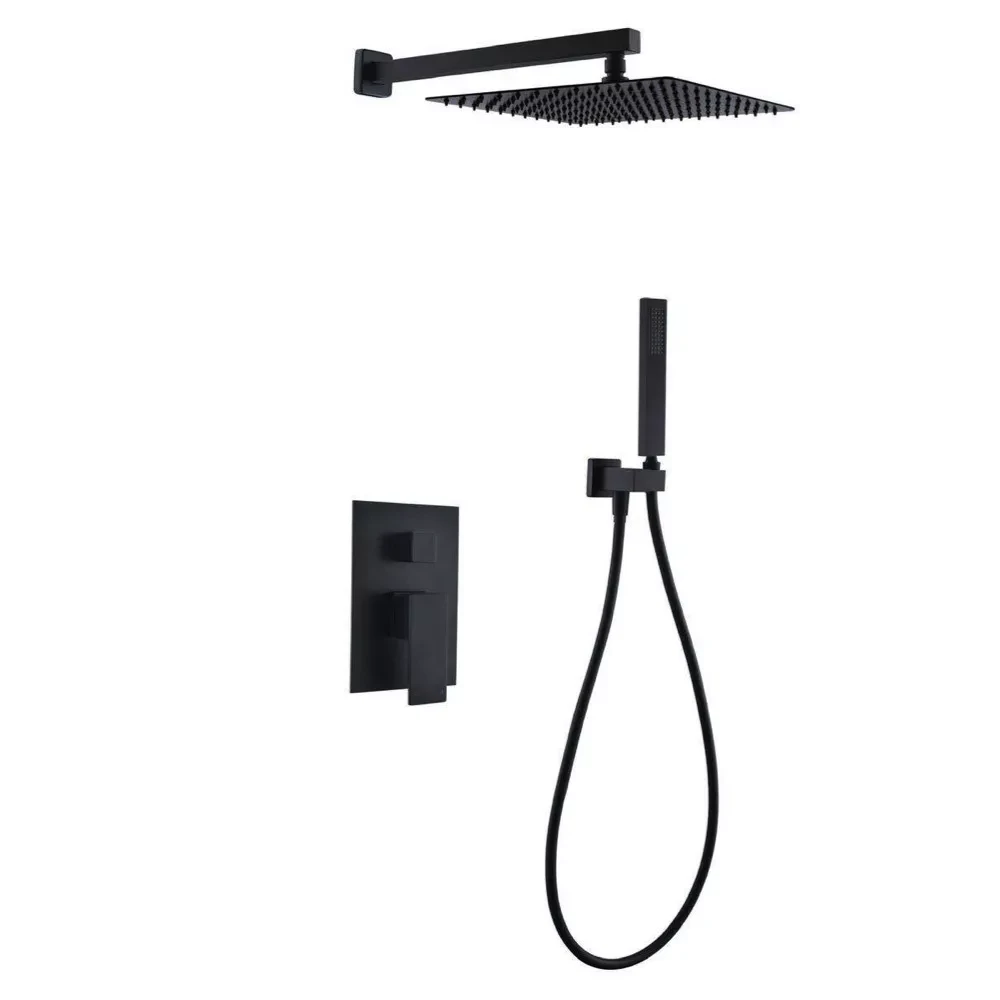 Вбудована душова система WEZER PRO17B-02-BLACK нержавіюча сталь 1 режим подачі води матове чорне покриття, фото 1