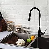 F4457 кухня одноваж. силікон. вилив лат. корпус гайка Ø35(чорний/хром) {8/1}, фото 2