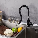 F4457 кухня одноваж. силікон. вилив лат. корпус гайка Ø35(чорний/хром) {8/1}, фото 3