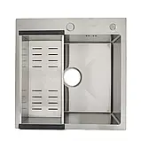 Кухонна мийка GAPPO GS5050 500×500 мм з нержавіючої сталі, з сифоном, коландером, шумопоглинаюча, врізна, фото 3