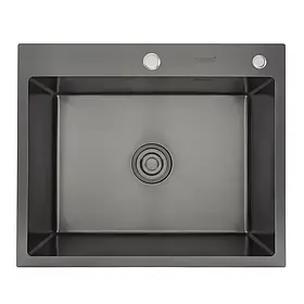 Кухонна мийка GAPPO GS6050-6 600×500 мм, нержавіюча сталь, темна, з сифоном і коландером