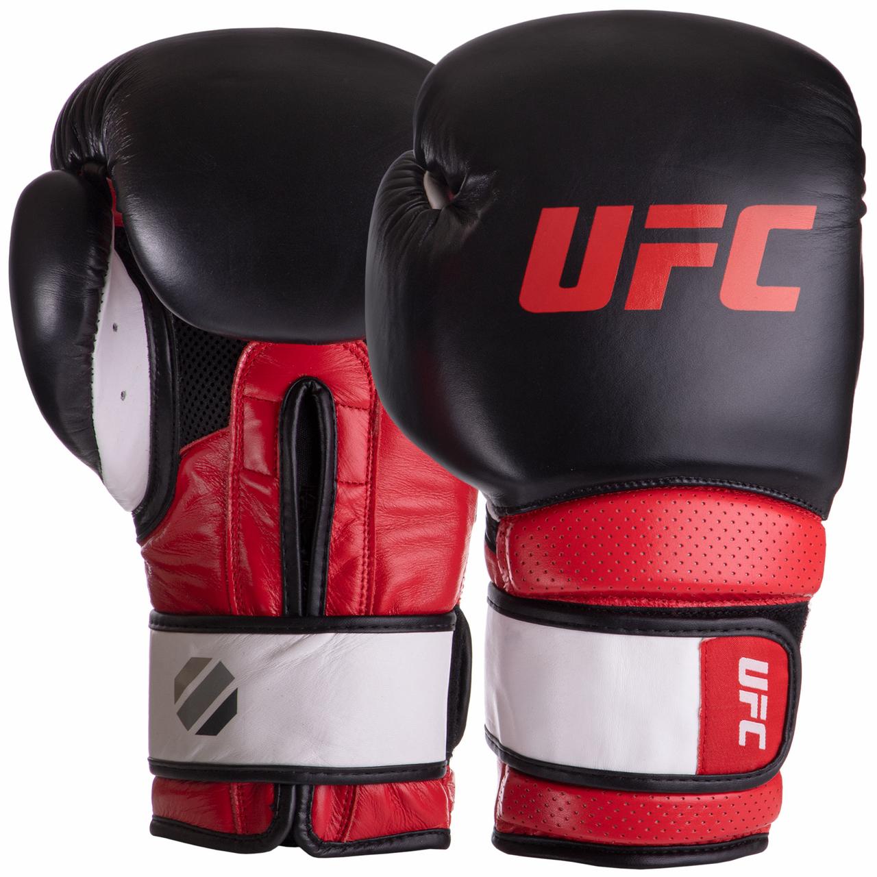 Рукавиці боксерські шкіряні UFC PRO Training UHK-69992 18 унцій червоний-чорний