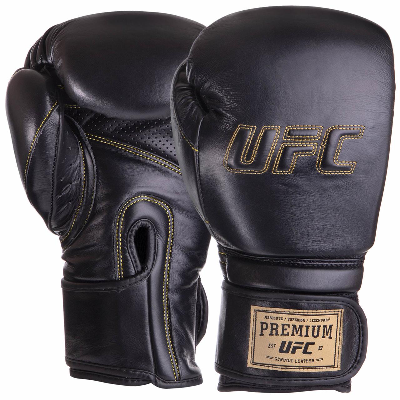 Рукавиці боксерські шкіряні UFC PRO Prem Hook & Loop UHK-75051 18 унцій чорний