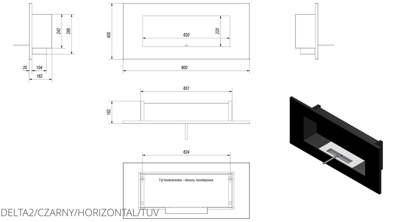 Биокамин Kratki DELTA 2 черный HORIZONTAL с сертификатом TUV - фото 2 - id-p1980241070