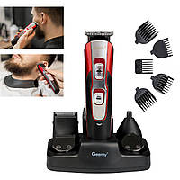 Машинка для стриження волосся 10в1 "Geemy GM-592" Чорний/червоний, чоловічий тример для обличчя бороди/носа