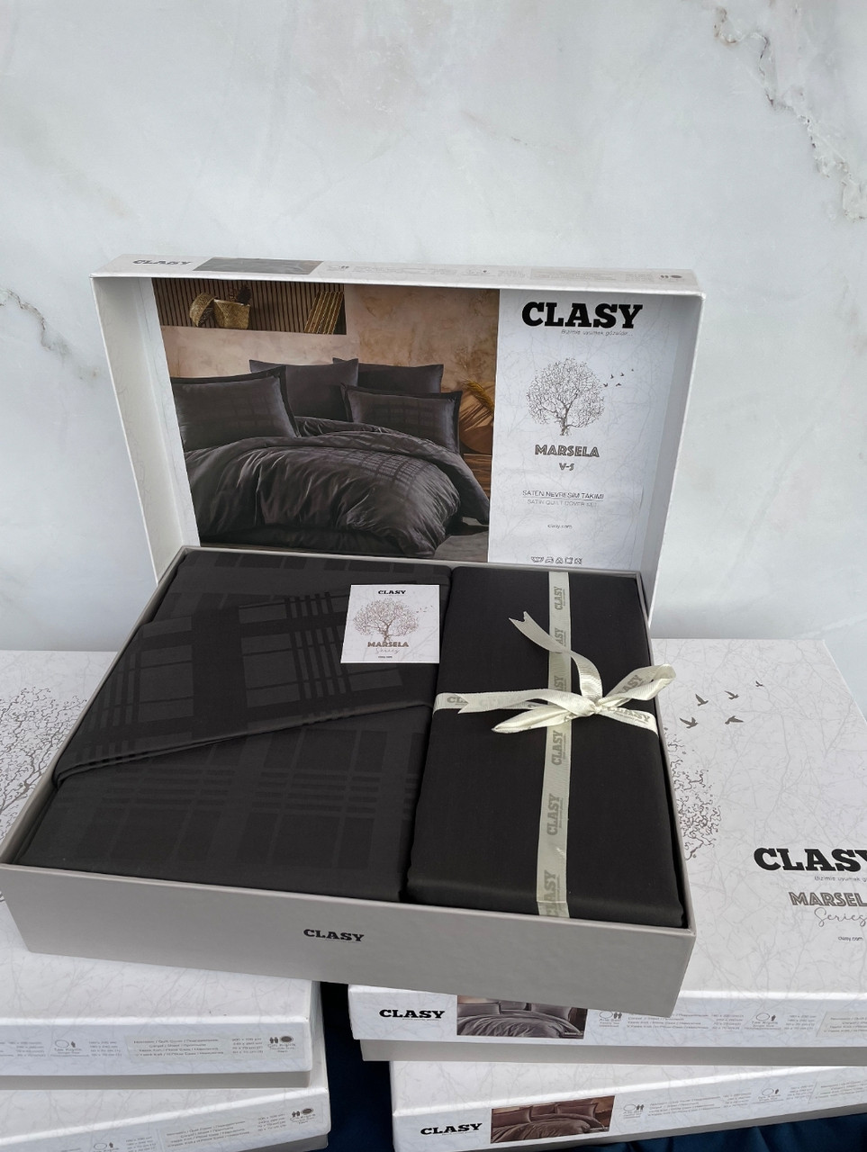 Комплект постільної білизни євро "CLASY" deluxe satin Темно-сірий