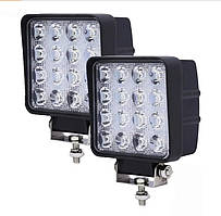 Світлодіодна LED фара 48 Вт (3 Вт*16 ламп) (10.5х10.5х5см) квадратна фара на авто, трактор, автобус