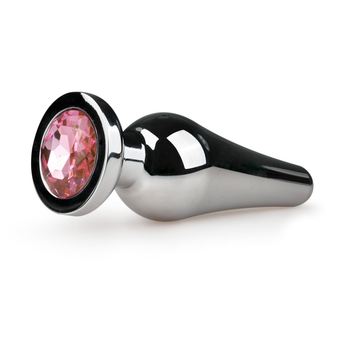 Анальний затор Easytoys з каменем Metal Butt Plug No. 11 - Silver/Pink Bomba💣, фото 1