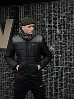 Зимняя куртка мужская пуховик Nike с капюшоном хаки-черная | утепленная водонепроницаемая ветростойкая до - 25