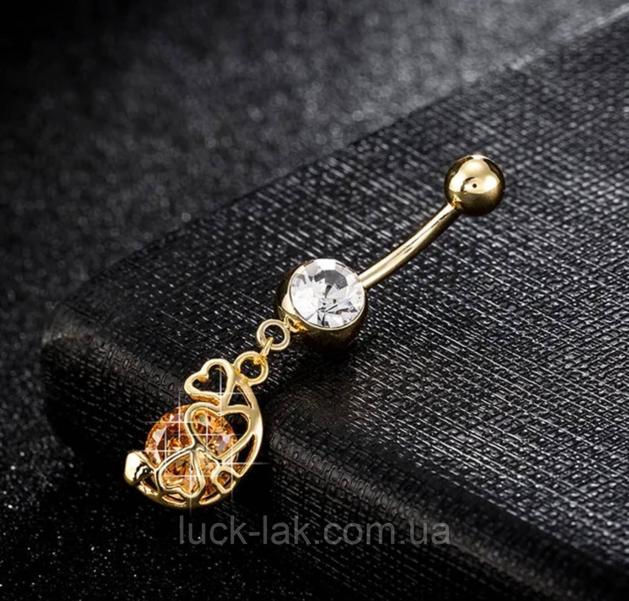 Сережок пірсинг у пупок із яскравим кристалом, фото 1