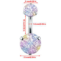 Серьга для пирсинга пупка 1,6*10, 2 сияющих кристалла 5 и 10 мм Хамелеон