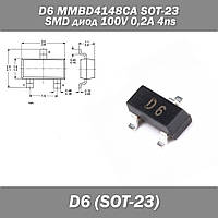 D6 MMBD4148CA SOT-23 SMD диод 100V 0,2A 4ns