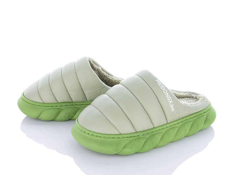 Тапки жіночі зелений закритий носок теплі м'яка підошва, фото 1