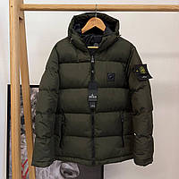 Куртка мужская зимняя Stone Island до -25*С с капюшоном теплая хаки | Пуховик Стон Айленд зима мужской зимний