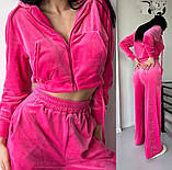 Модний велюровий костюм з укороченою кофтою і широкими штанами, фото 3