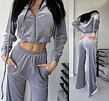 Модний велюровий костюм з укороченою кофтою і широкими штанами, фото 4