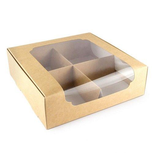 Коробка для десертів з віконцем 20х20х6, Крафт