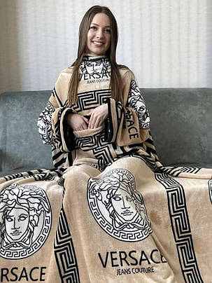 Плед з рукавами та кишенею ТЕТ Версаче бежевий 160х210см., фото 1