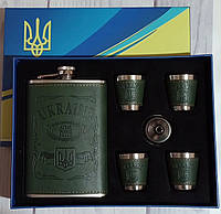 Набір подарунковий Moongrass 6в1 Україна UKRAINE Green фляга 266ml 9OZ/лійка/стопки 4 шт.