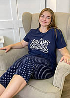 Пижама женская бриджи горошек и футболка с печатным рисунком, размеры 54-58