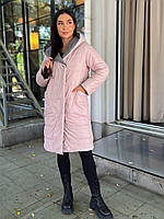 Теплое женское пальто средней длины, на кнопках Серо-Пудровый