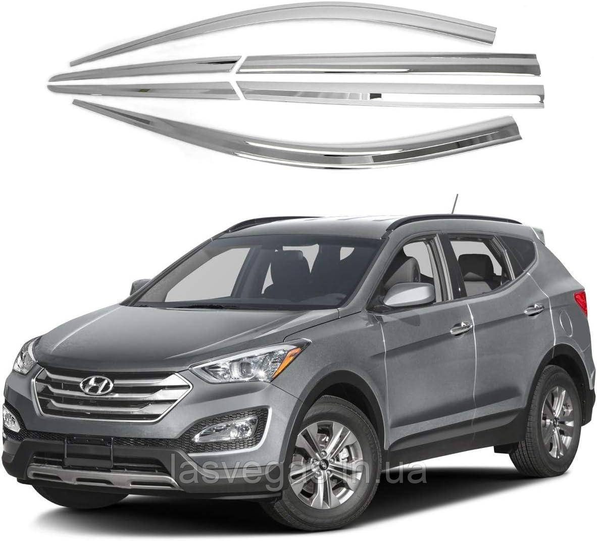 Вітровики хромовані, дефлектори вікон Hyundai Santa Fe 2012-2018 (Autoclover C503), фото 1