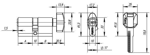 Циліндровий механізм PUNTO з вертушкою Z402/60 mm (25+10+25) CP хром 5 кл., фото 3