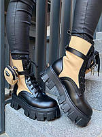 Красивые боты для девушек Прада. Классные женские ботинки Prada Boots Zip Pocket Black/Nude.