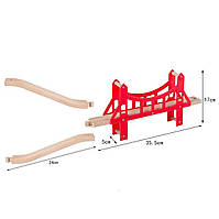 Мост с подъёмом и спуском красный для деревянной железной дороги