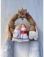 Різдвяний віночок кавовий ароматизований текстильний «Вертеп» ручної роботи, handmade святковий зимовий декор